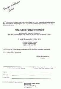 Forum_des_Archivistes_1e_seance_19960930_light Invitation à la première séance du Forum, 30 septembre 1996